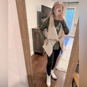 Love Tree Cream Sherpa/ faux fur vest with faux leather lining